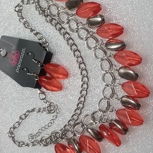 Coral & silver tone paparazzi necklace and earrings set.